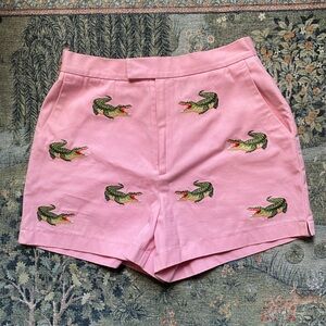 CJ Laing High Waisted Alligator / Crocodile Embroidered Pink Shorts